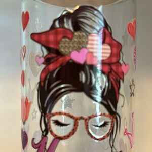 Trendy Glass Cup with Red Bow and Heart Design